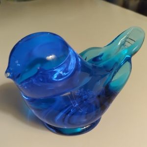SIGNED GLASS BLUE BIRD FIGURE